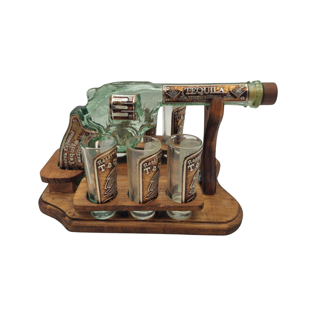 Handblown Mexican Shot Glass Set | Revolver Decanter Display Mexican Decanter La Vie Bien Handblown Mexican Shot Glass Set | Revolver Decanter Display