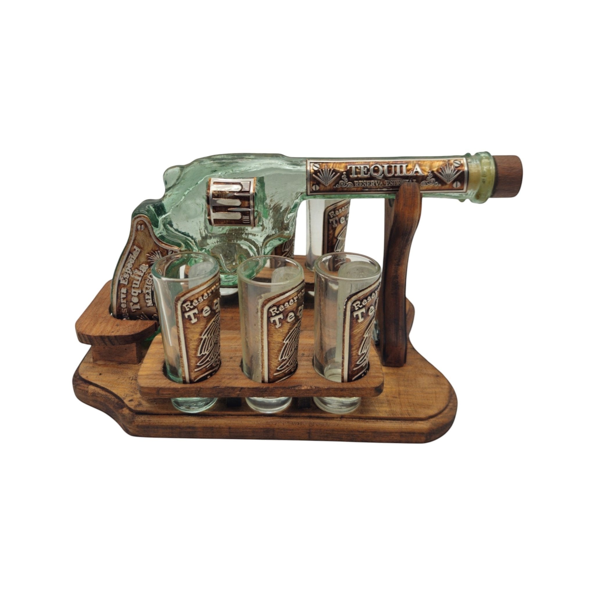 Handblown Mexican Shot Glass Set | Revolver Decanter Display Mexican Decanter La Vie Bien Handblown Mexican Shot Glass Set | Revolver Decanter Display
