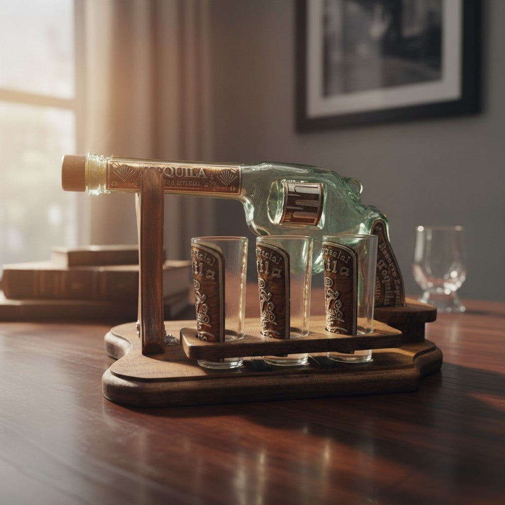 Handblown Mexican Shot Glass Set | Revolver Decanter Display Mexican Decanter La Vie Bien Handblown Mexican Shot Glass Set | Revolver Decanter Display
