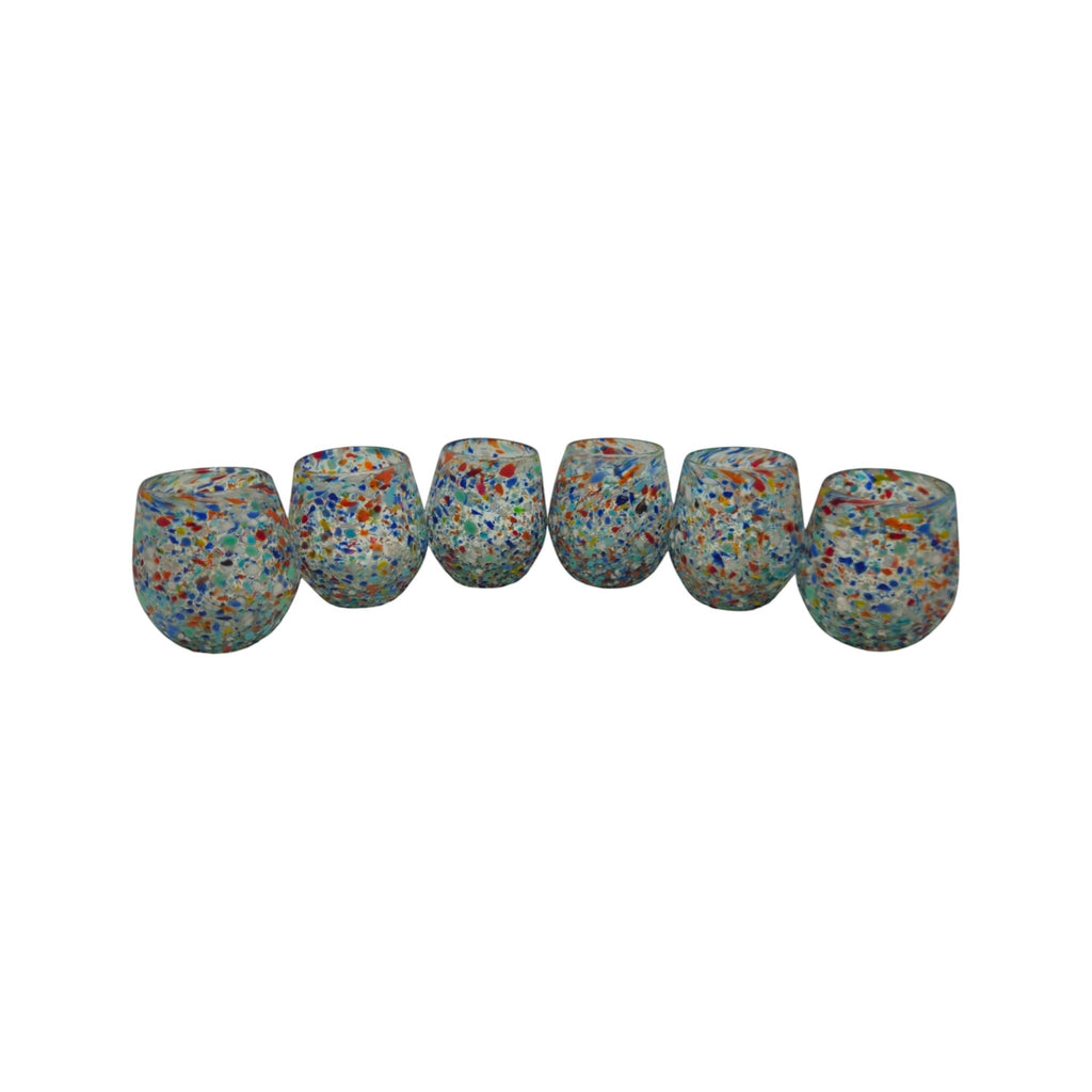 Handblown XL Stemless Wine Glass | Confetti Pebble Pattern Mexican Wine Glass La Vie Bien Handblown XL Stemless Wine Glass | Confetti Pebble Pattern