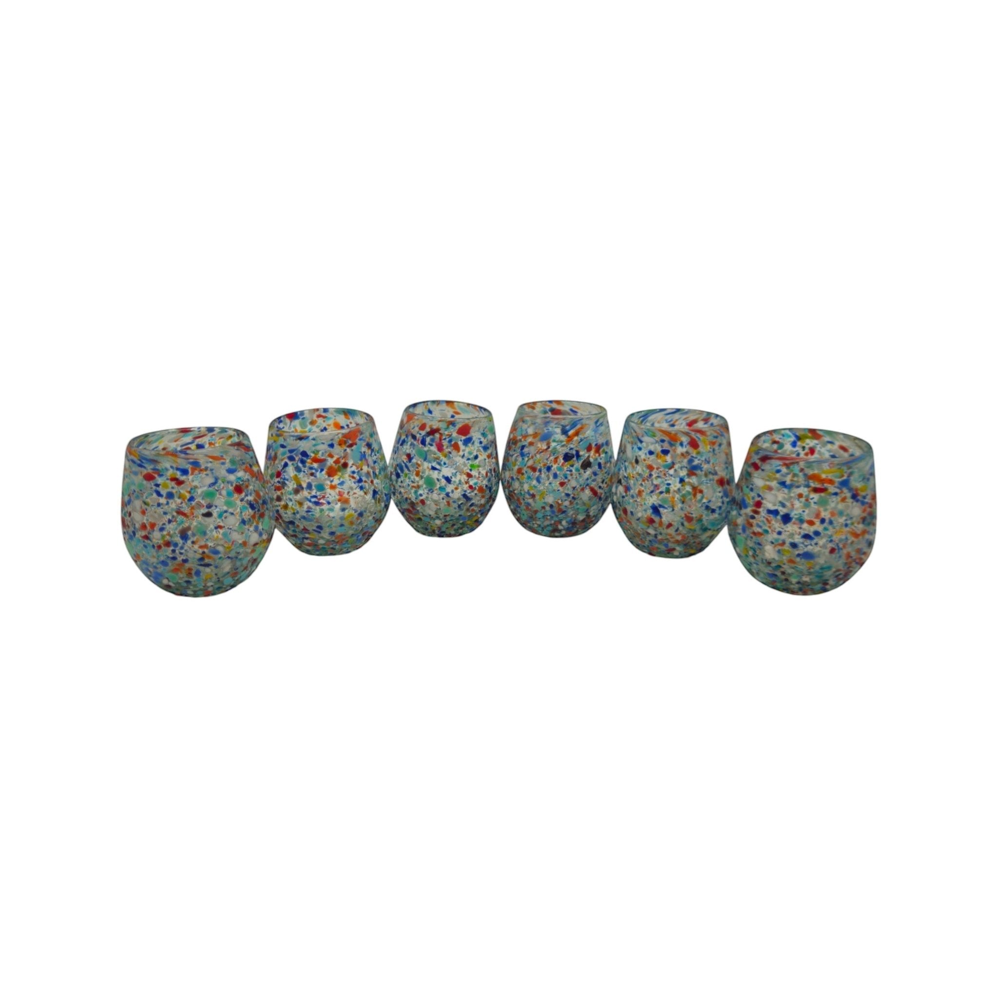 Handblown XL Stemless Wine Glass | Confetti Pebble Pattern Mexican Wine Glass La Vie Bien Handblown XL Stemless Wine Glass | Confetti Pebble Pattern