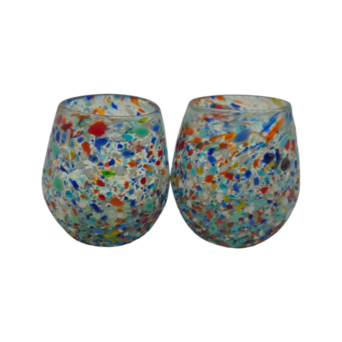 Handblown XL Stemless Wine Glass | Confetti Pebble Pattern Mexican Wine Glass La Vie Bien Handblown XL Stemless Wine Glass | Confetti Pebble Pattern