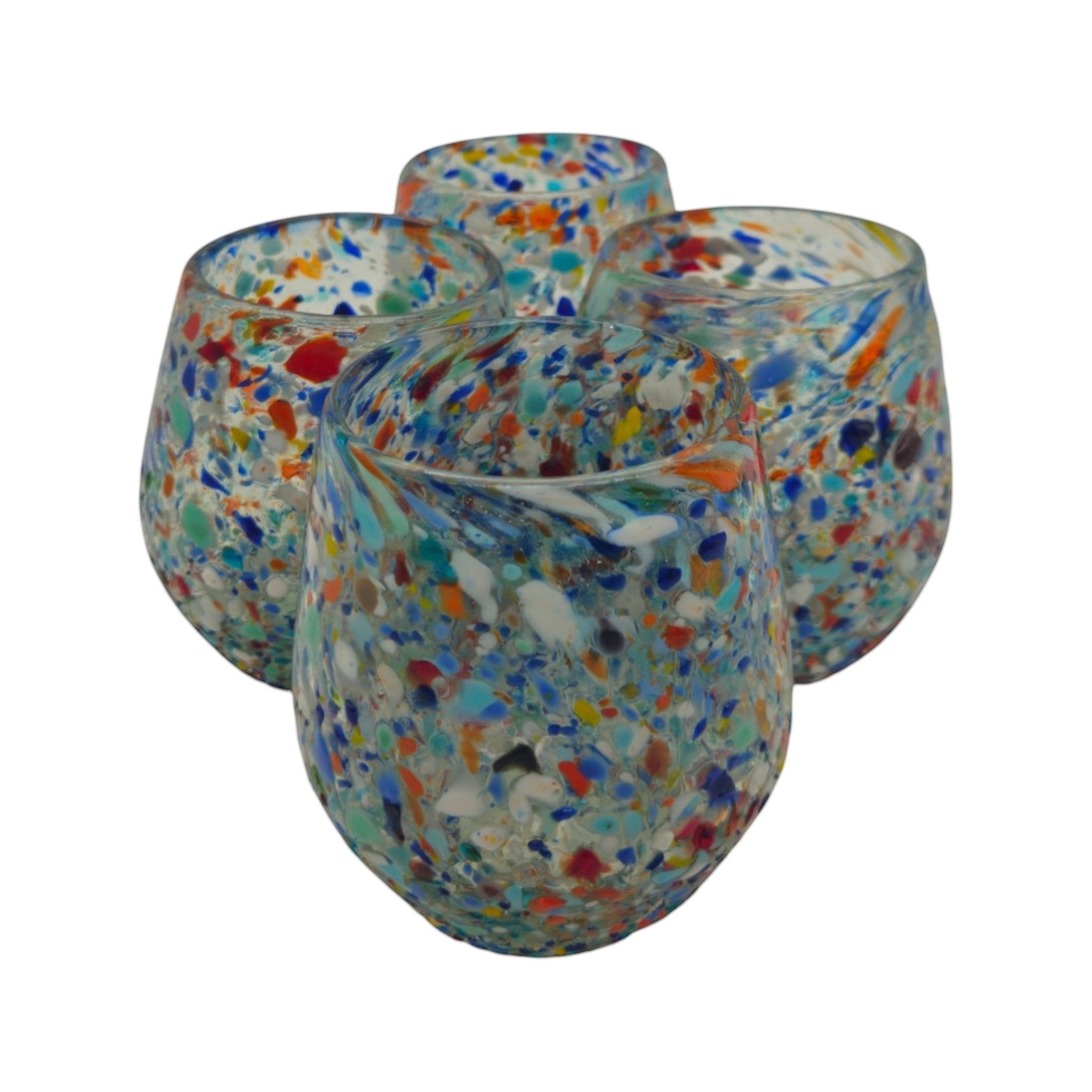 Handblown XL Stemless Wine Glass | Confetti Pebble Pattern Mexican Wine Glass La Vie Bien Handblown XL Stemless Wine Glass | Confetti Pebble Pattern