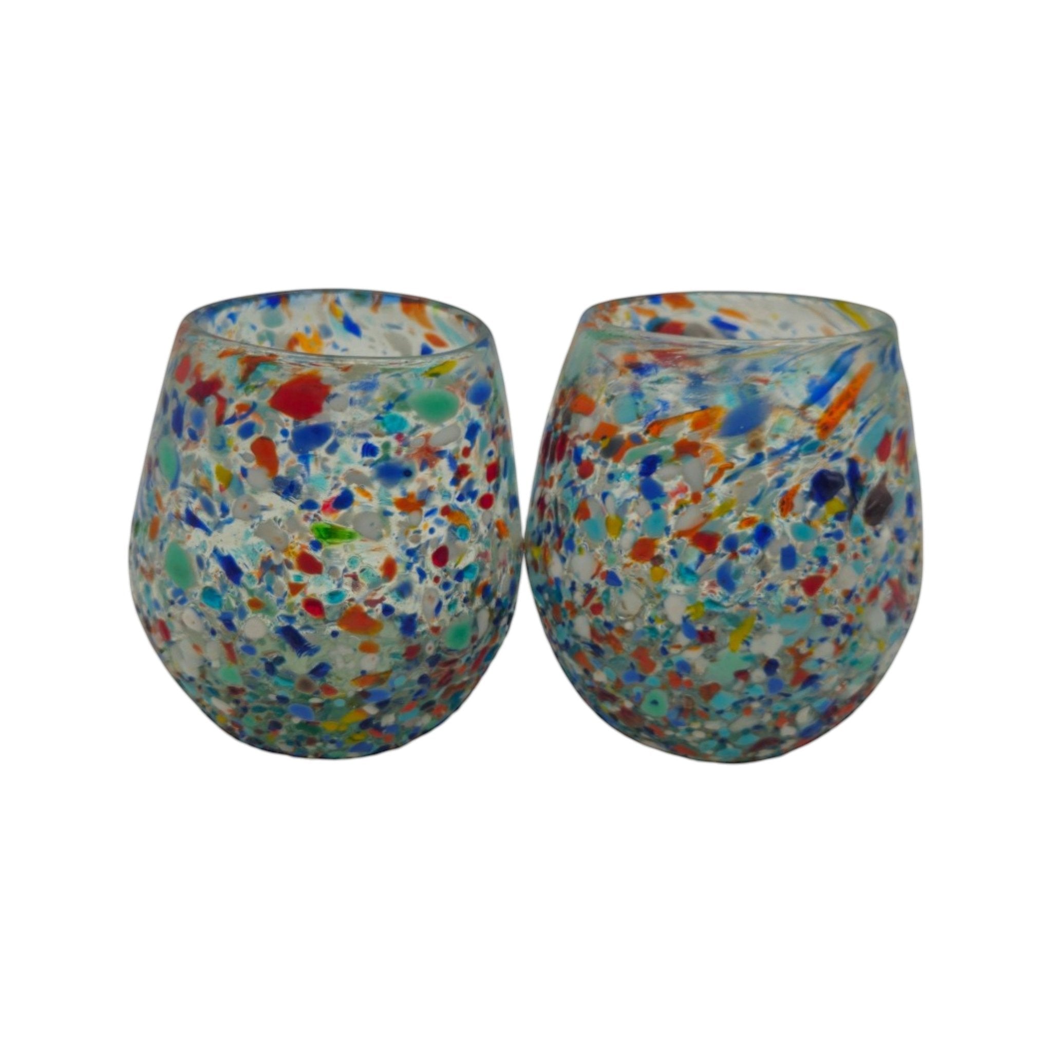 Handblown XL Stemless Wine Glass | Confetti Pebble Pattern Mexican Wine Glass La Vie Bien Handblown XL Stemless Wine Glass | Confetti Pebble Pattern