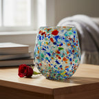 Handblown XL Stemless Wine Glass | Confetti Pebble Pattern Mexican Wine Glass La Vie Bien Handblown XL Stemless Wine Glass | Confetti Pebble Pattern