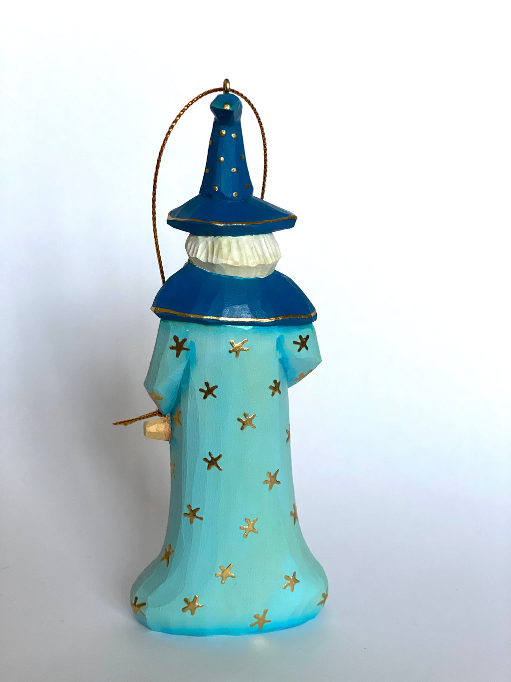 Hand Carved Wooden Christmas Ornament Wizard
