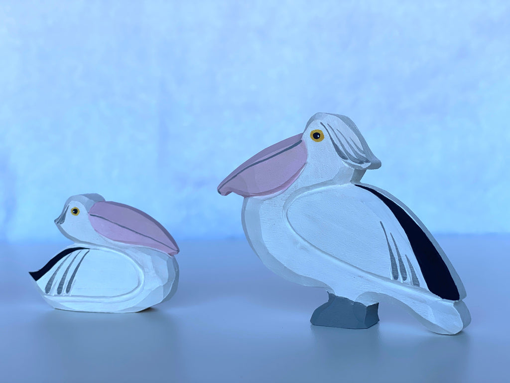 Hand Carved Wooden Pelican Toy set of 3