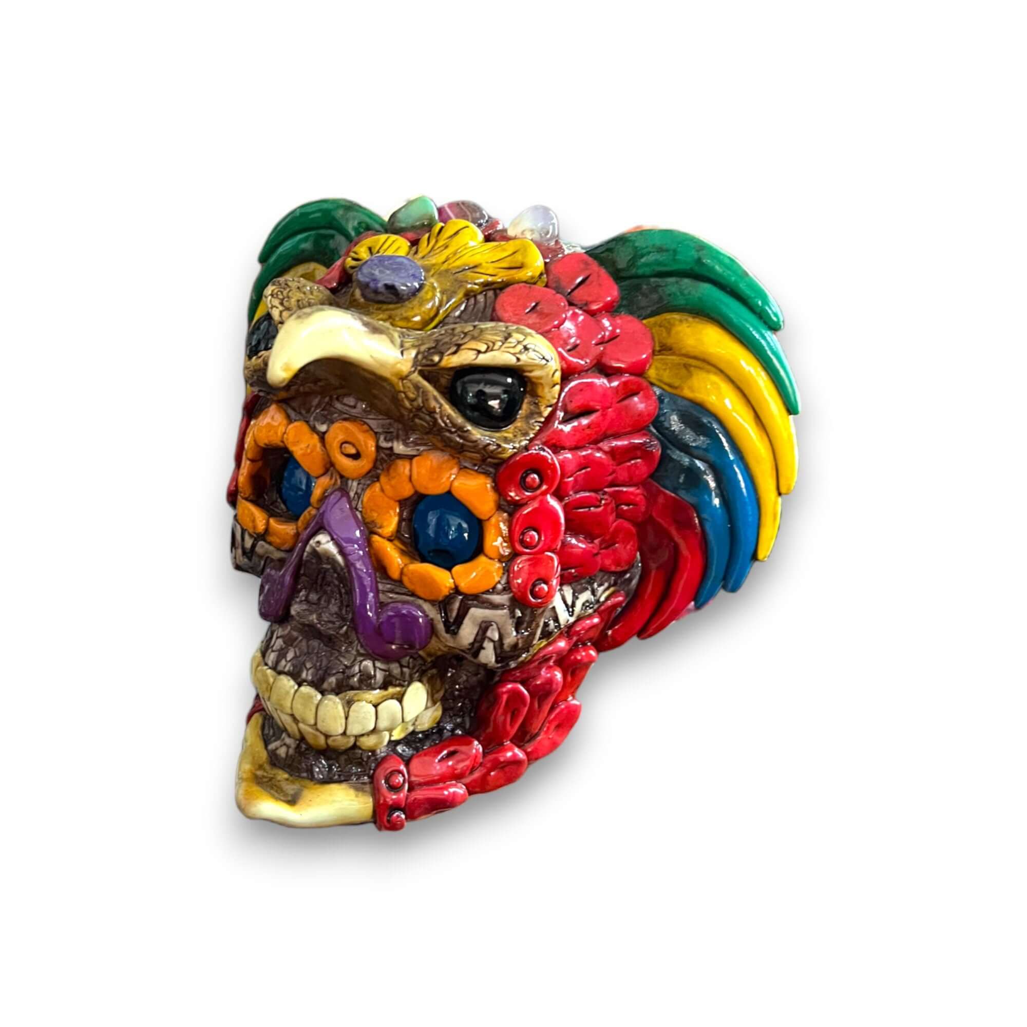 Handcrafted Aztec Warrior Skull Statue | Cultural Art Aztec Decor La Vie Bien Handcrafted Aztec Warrior Skull Statue | Cultural Art