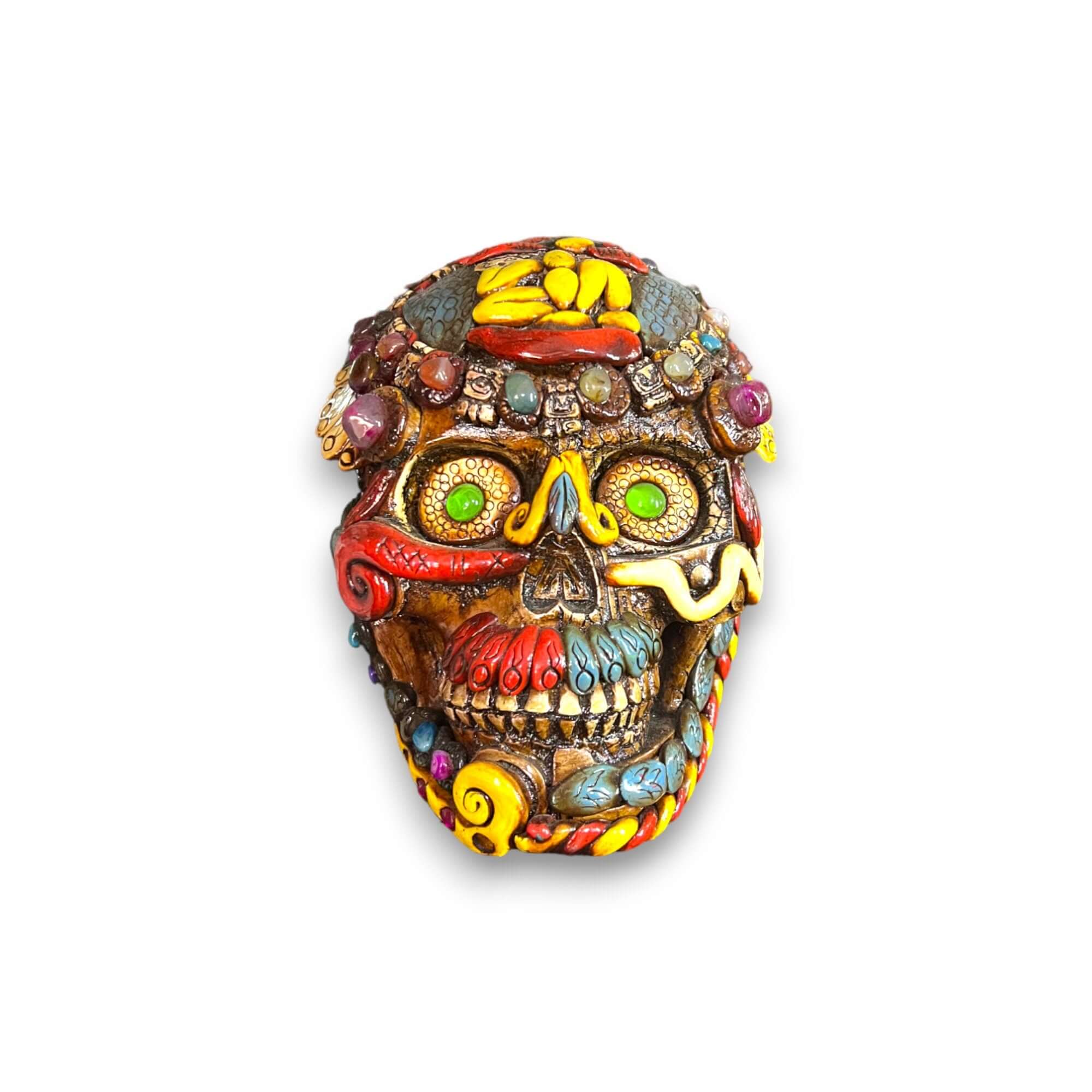 Handcrafted Aztec Warrior Skull Statue | Cultural Art Aztec Decor La Vie Bien Handcrafted Aztec Warrior Skull Statue | Cultural Art