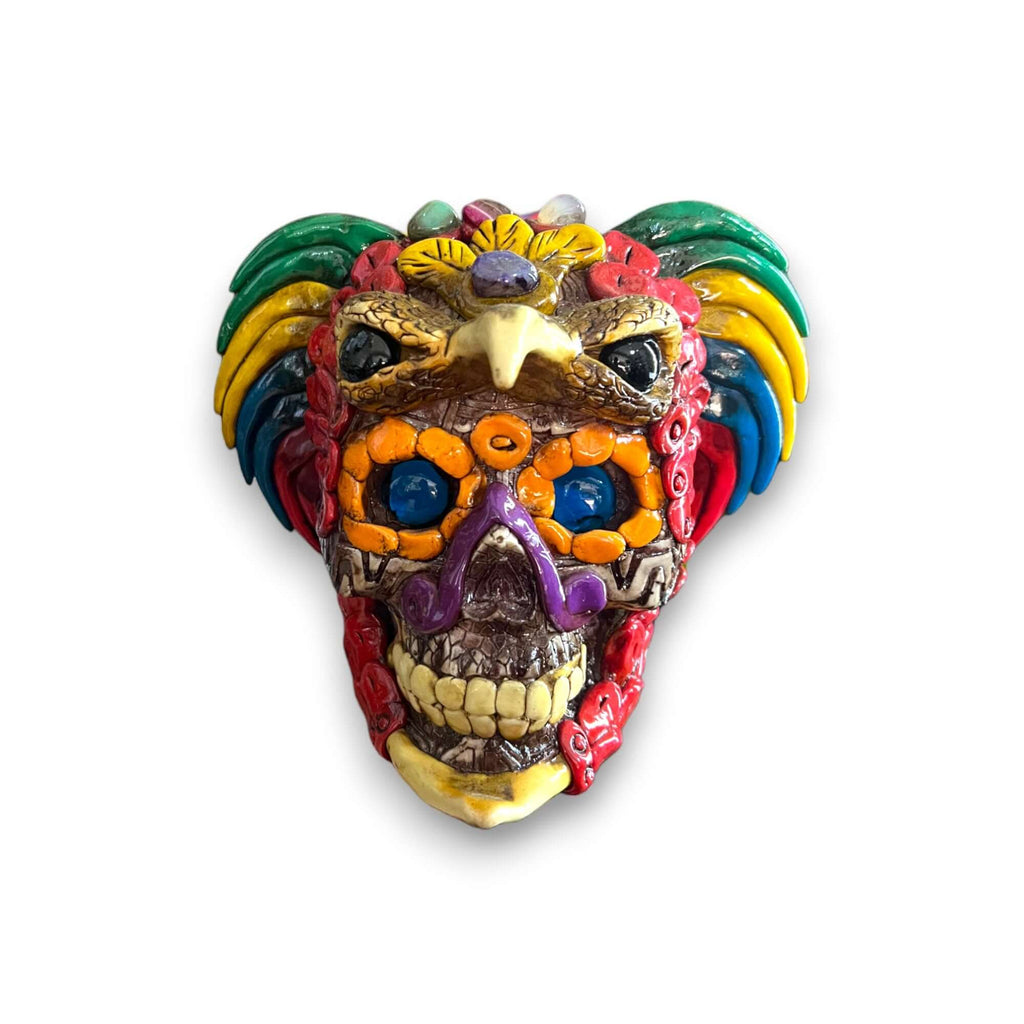 Handcrafted Aztec Warrior Skull Statue | Cultural Art Aztec Decor La Vie Bien Handcrafted Aztec Warrior Skull Statue | Cultural Art