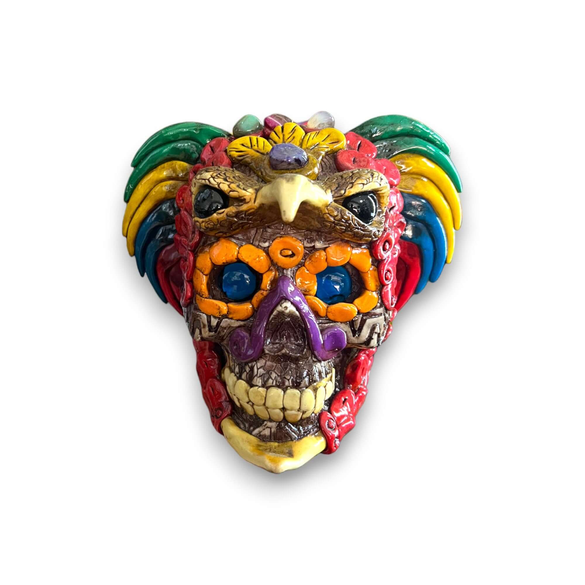 Handcrafted Aztec Warrior Skull Statue | Cultural Art Aztec Decor La Vie Bien Handcrafted Aztec Warrior Skull Statue | Cultural Art