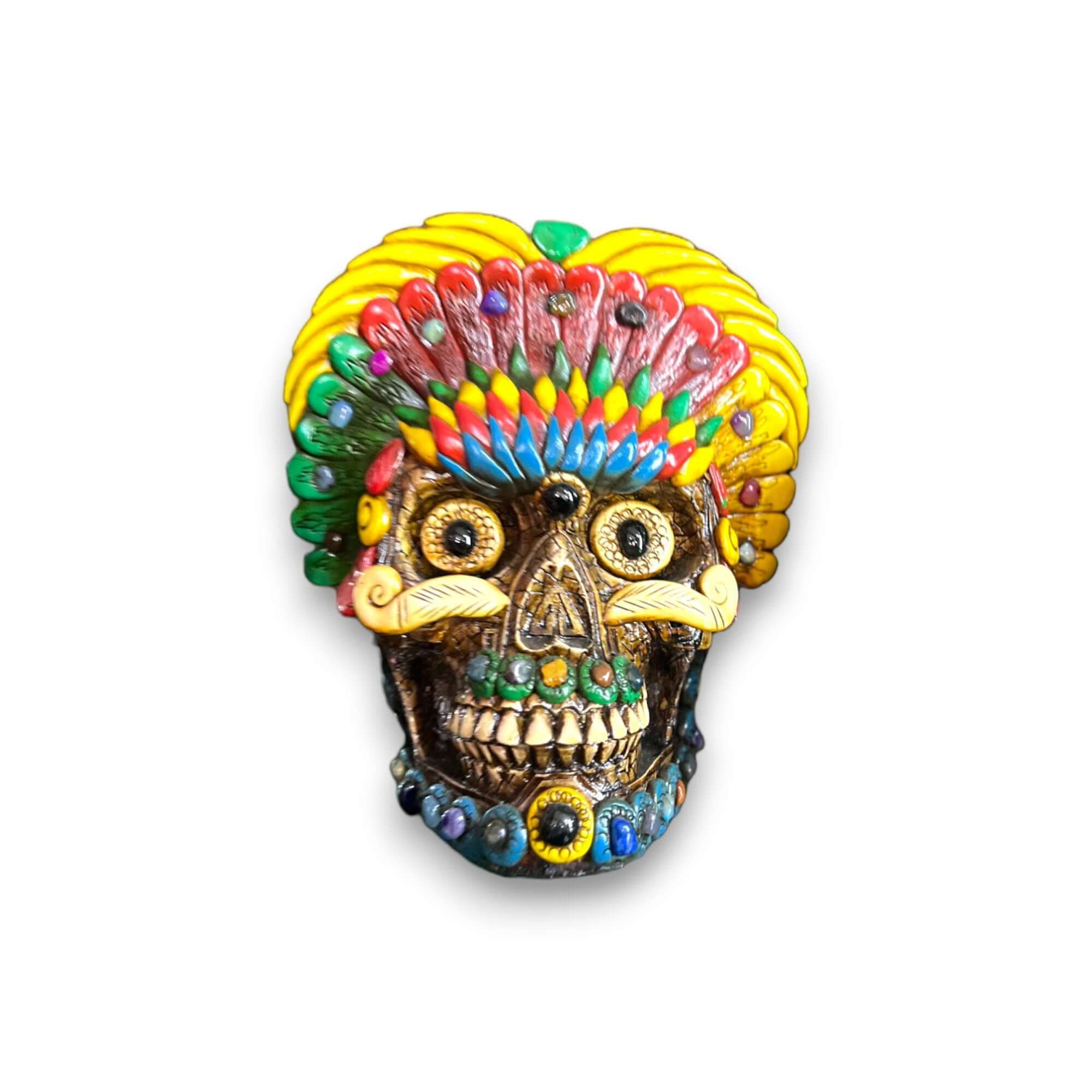 Handcrafted Aztec Warrior Skull Statue | Cultural Art Aztec Decor La Vie Bien Handcrafted Aztec Warrior Skull Statue | Cultural Art