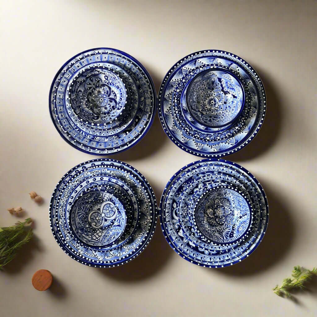 5-Piece Talavera Dinnerware Set | Blue & White Tableware for 1