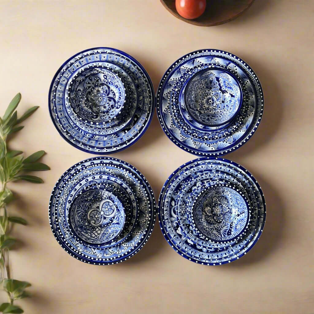 Talavera Dinnerware Set | 40-Piece Blue & White Tableware for 8