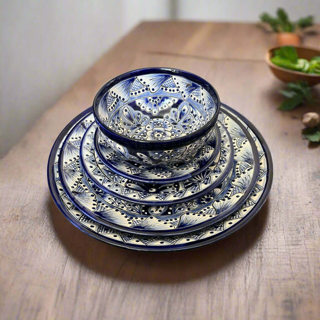 30-Piece Talavera Dinnerware Set | Blue & White Tableware for 6