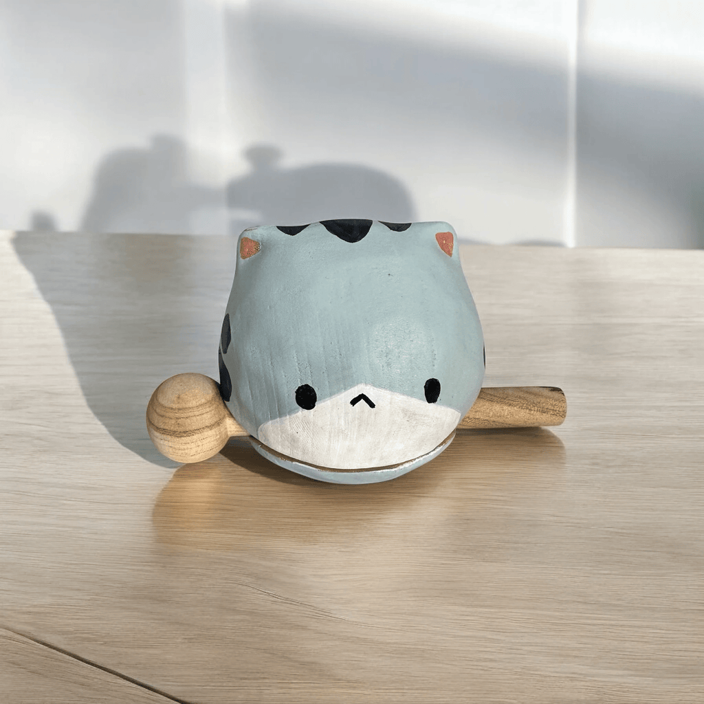 Handcrafted Cute Cat Wooden Percussion Instrument by Music Frog Co