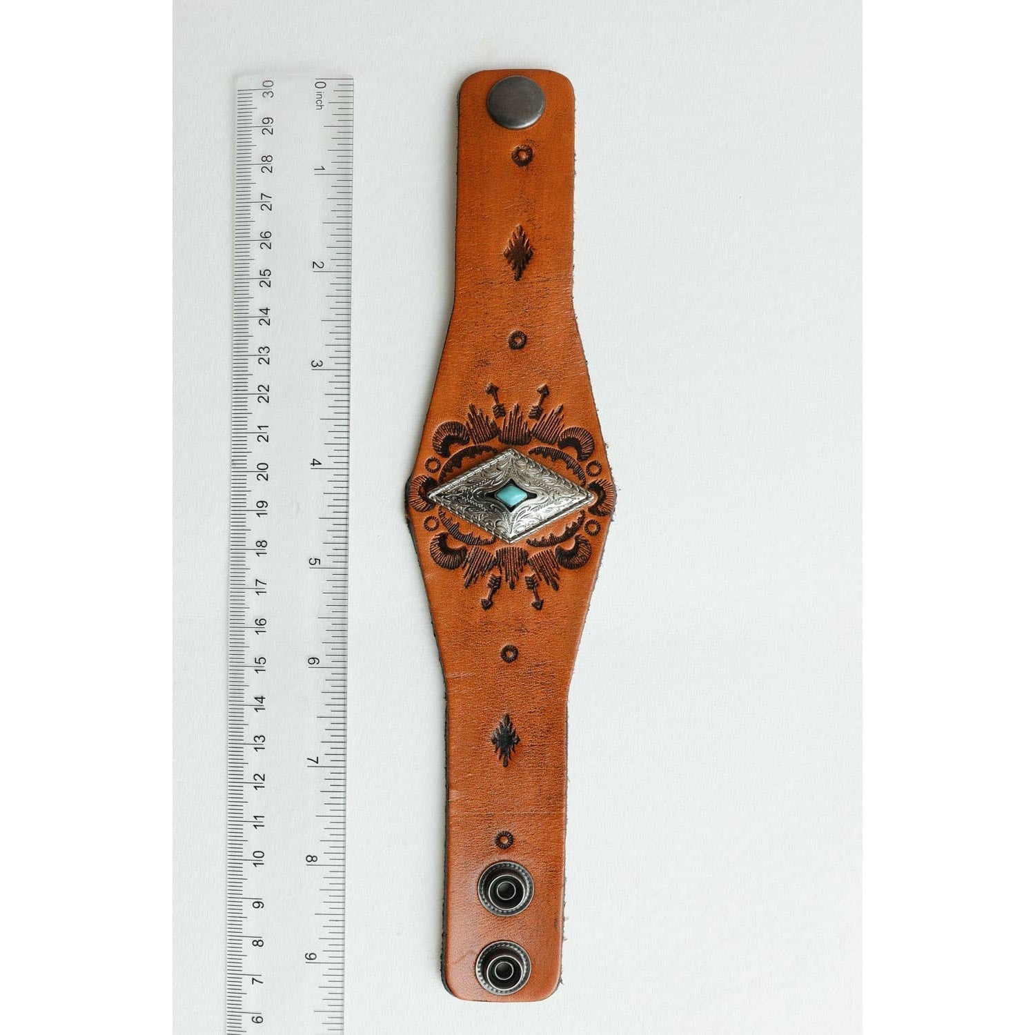 Handcrafted Diamond Piece Leather Cuff Bracelet | Boho Chic Fashion Jewelry | Snap Closure One - size