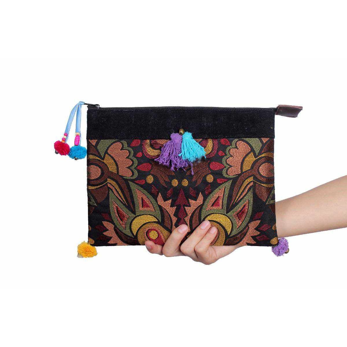 Handcrafted Embroidered Clutch | iPad Bag - Thailand Bags La Vie Bien Handcrafted Embroidered Clutch | iPad Bag - Thailand