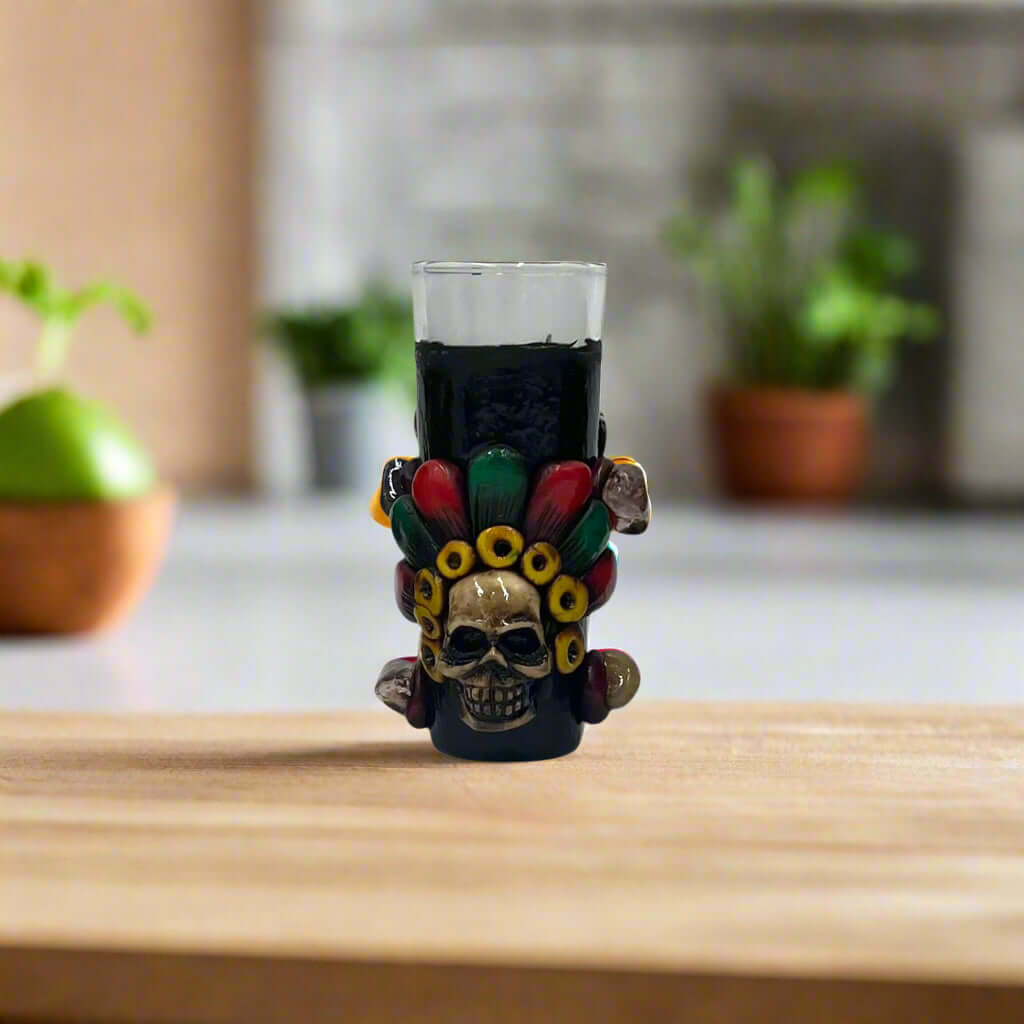 Handcrafted Mexican Shot Glass | Aztec Warrior Design Aztec Decor La Vie Bien Handcrafted Mexican Shot Glass | Aztec Warrior Design