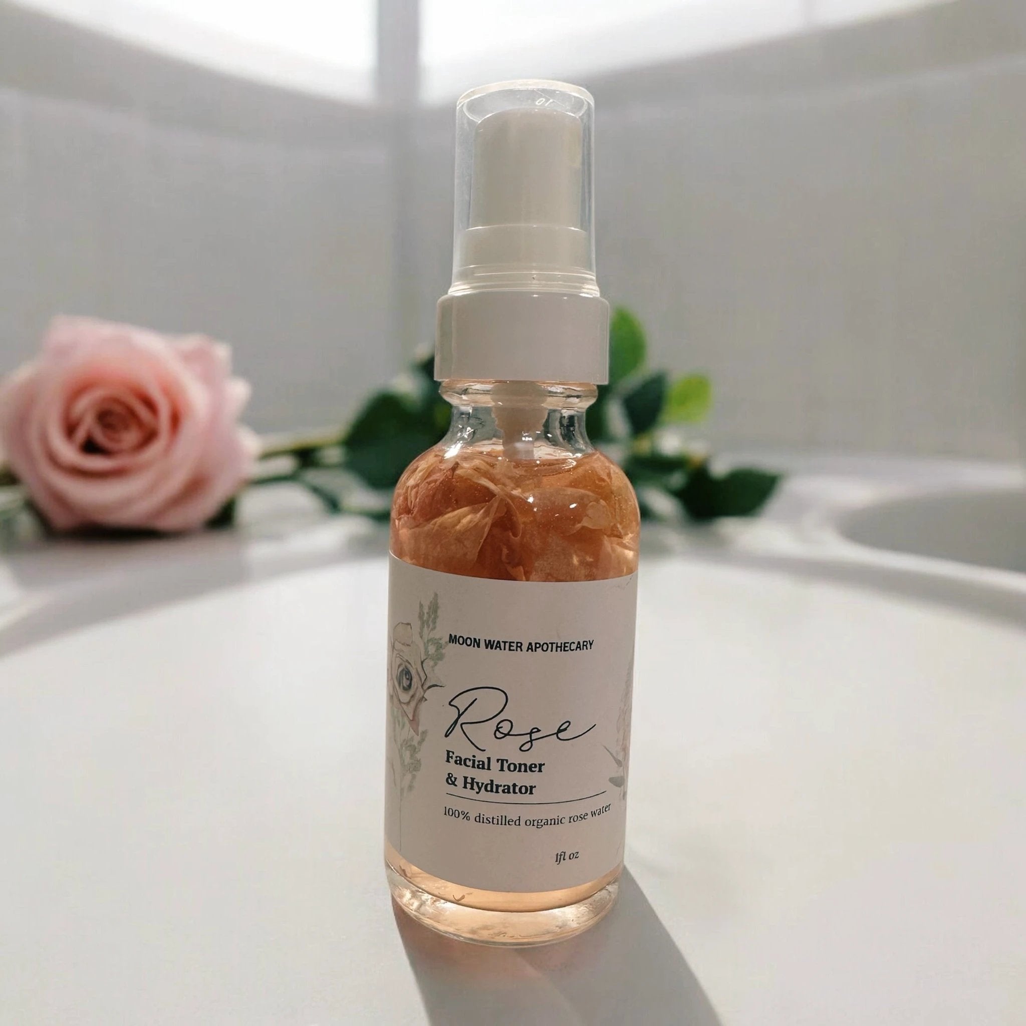 Handcrafted Rose Water Facial Toner, ALL Skin Types - Organic Soothing, Hydrating Skin Care - by Moon Water Apothecary!