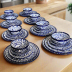 Talavera Dinnerware Set | 40-Piece Blue & White Tableware for 8