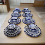 Talavera Dinnerware Set | 40-Piece Blue & White Tableware for 8