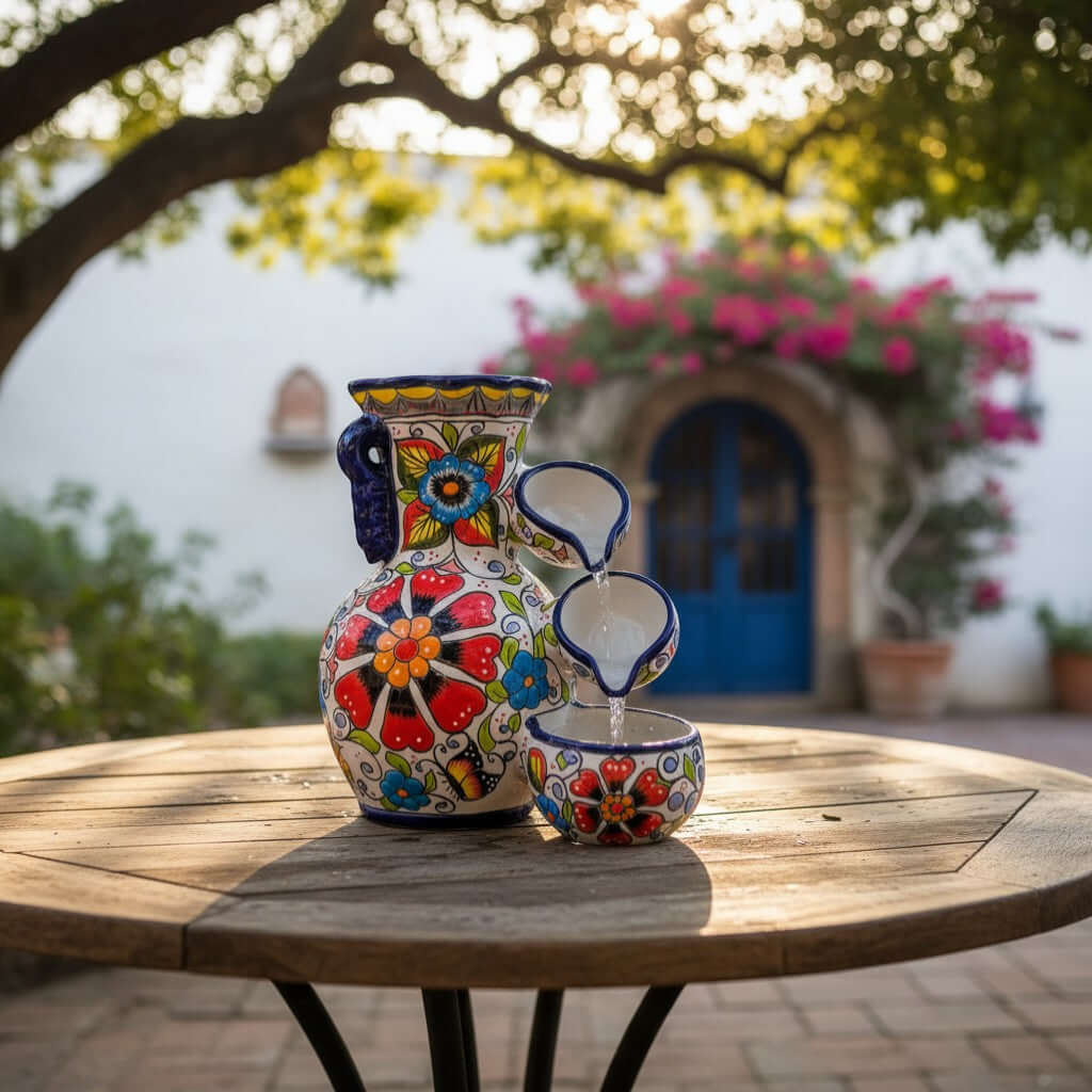 Talavera Floral Water Fountain | Handmade Mexican Art