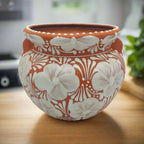 Handcrafted Talavera Flower Pot | Terracotta & White Design Talavera Flower Pot La Vie Bien Handcrafted Talavera Flower Pot | Terracotta & White Design