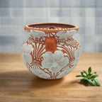 Handcrafted Talavera Flower Pot | Terracotta & White Design Talavera Flower Pot La Vie Bien Handcrafted Talavera Flower Pot | Terracotta & White Design