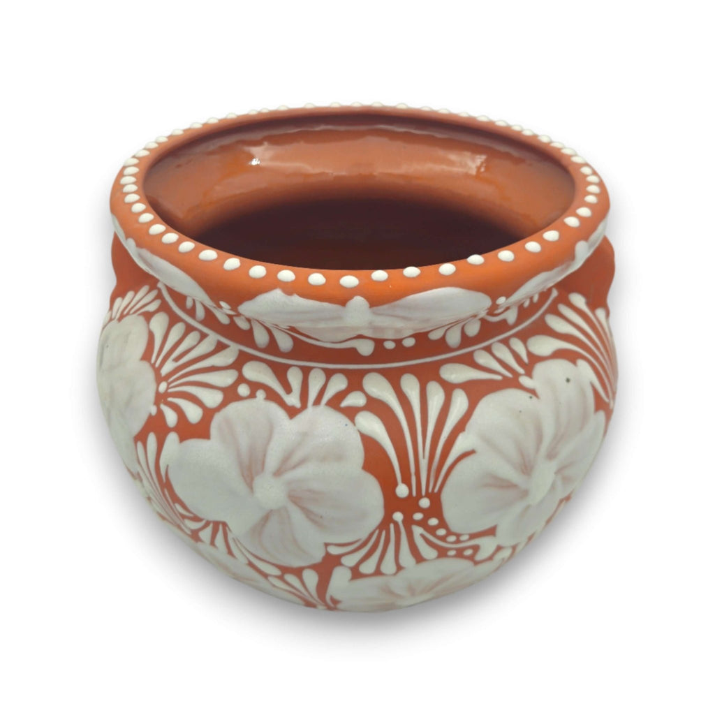 Handcrafted Talavera Flower Pot | Terracotta & White Design Talavera Flower Pot La Vie Bien Handcrafted Talavera Flower Pot | Terracotta & White Design