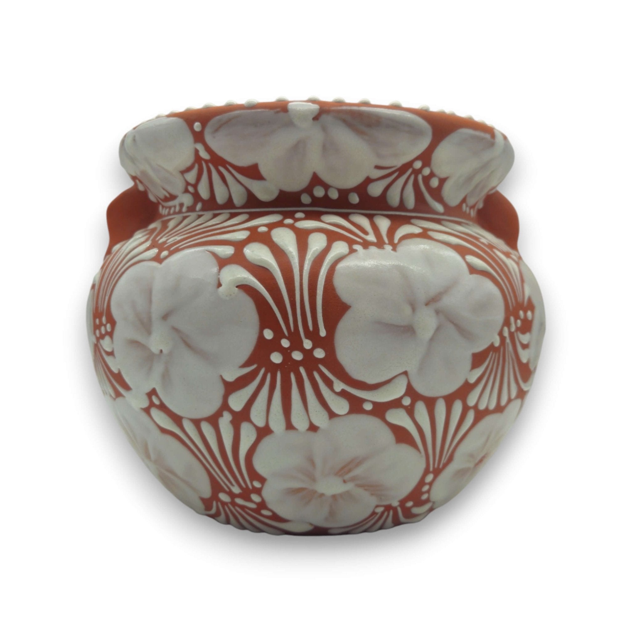 Handcrafted Talavera Flower Pot | Terracotta & White Design Talavera Flower Pot La Vie Bien Handcrafted Talavera Flower Pot | Terracotta & White Design