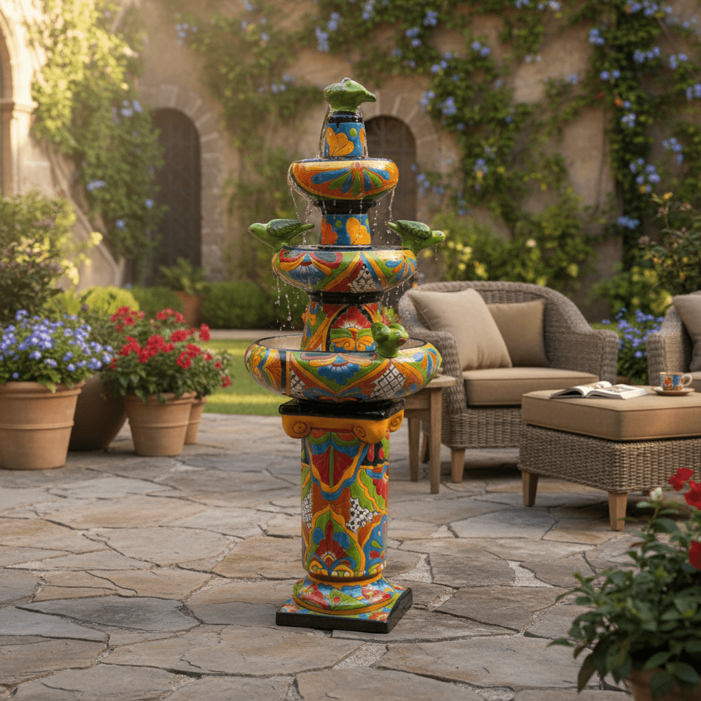 Handcrafted Talavera Fountain | Authentic Mexican Art (4ft Tall) Talavera Fountain La Vie Bien Handcrafted Talavera Fountain | Authentic Mexican Art (4ft Tall)