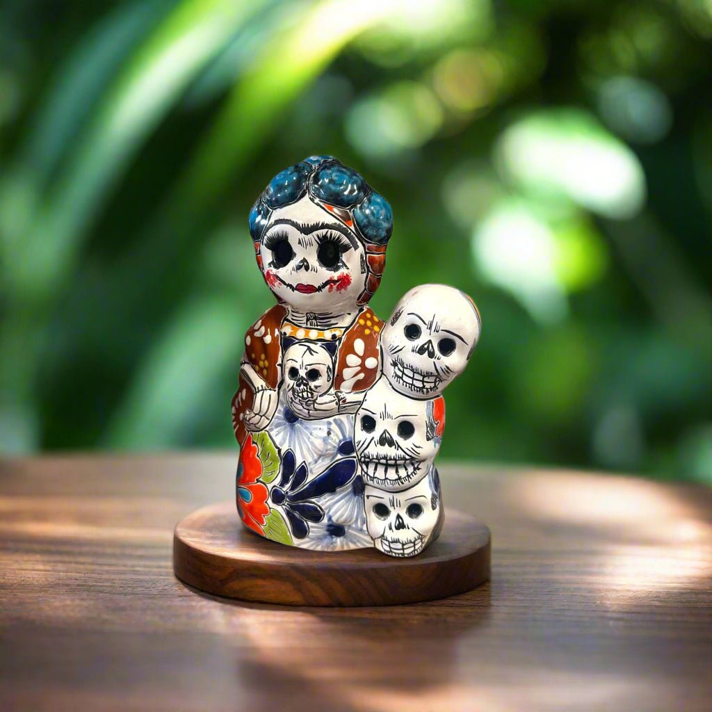 Handcrafted Talavera Frida Statue | Colorful Day of the Dead Calavera Skull Decor Talavera Figurine La Vie Bien Handcrafted Talavera Frida Statue | Colorful Day of the Dead Calavera Skull Decor