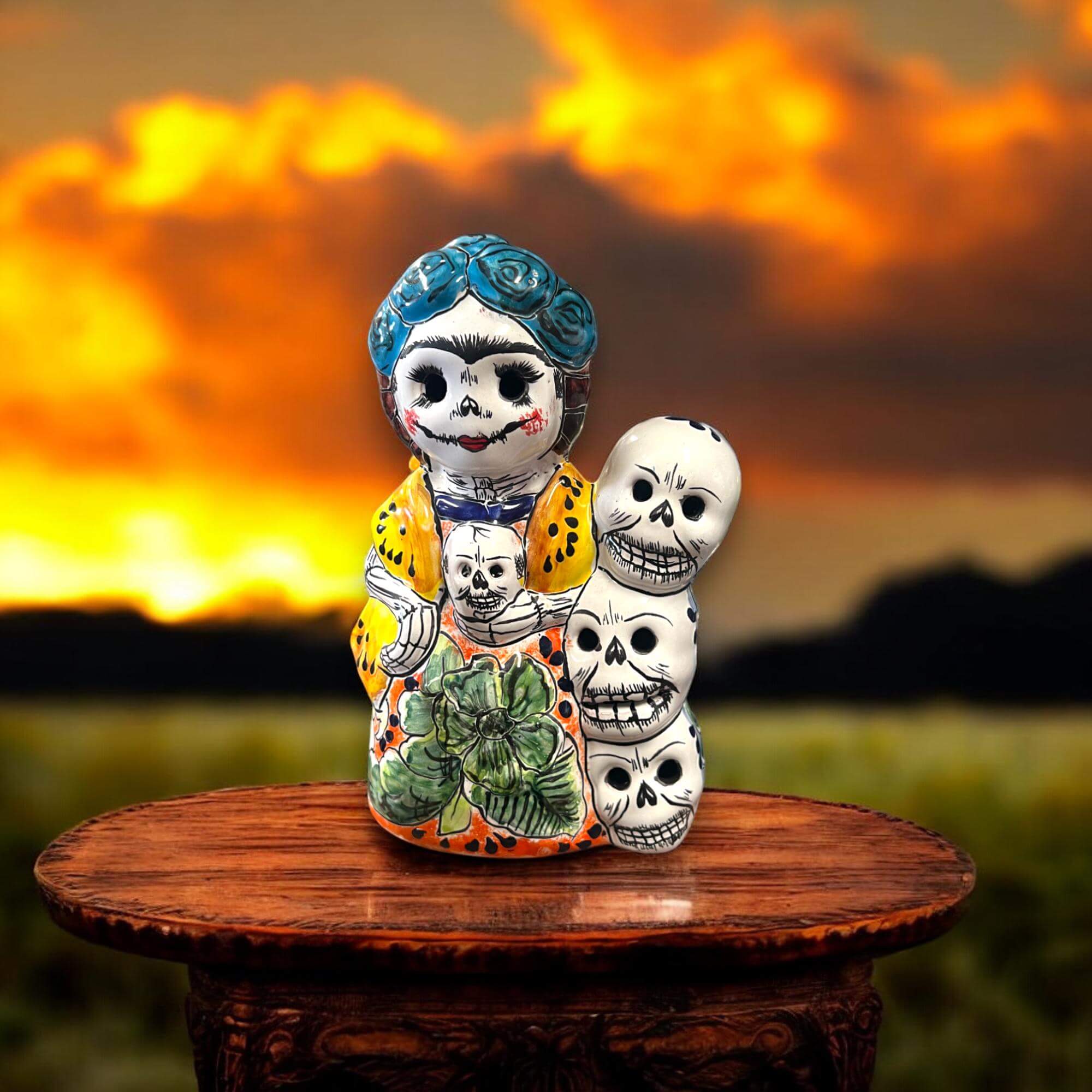 Handcrafted Talavera Frida Statue | Colorful Day of the Dead Calavera Skull Decor Talavera Figurine La Vie Bien Handcrafted Talavera Frida Statue | Colorful Day of the Dead Calavera Skull Decor