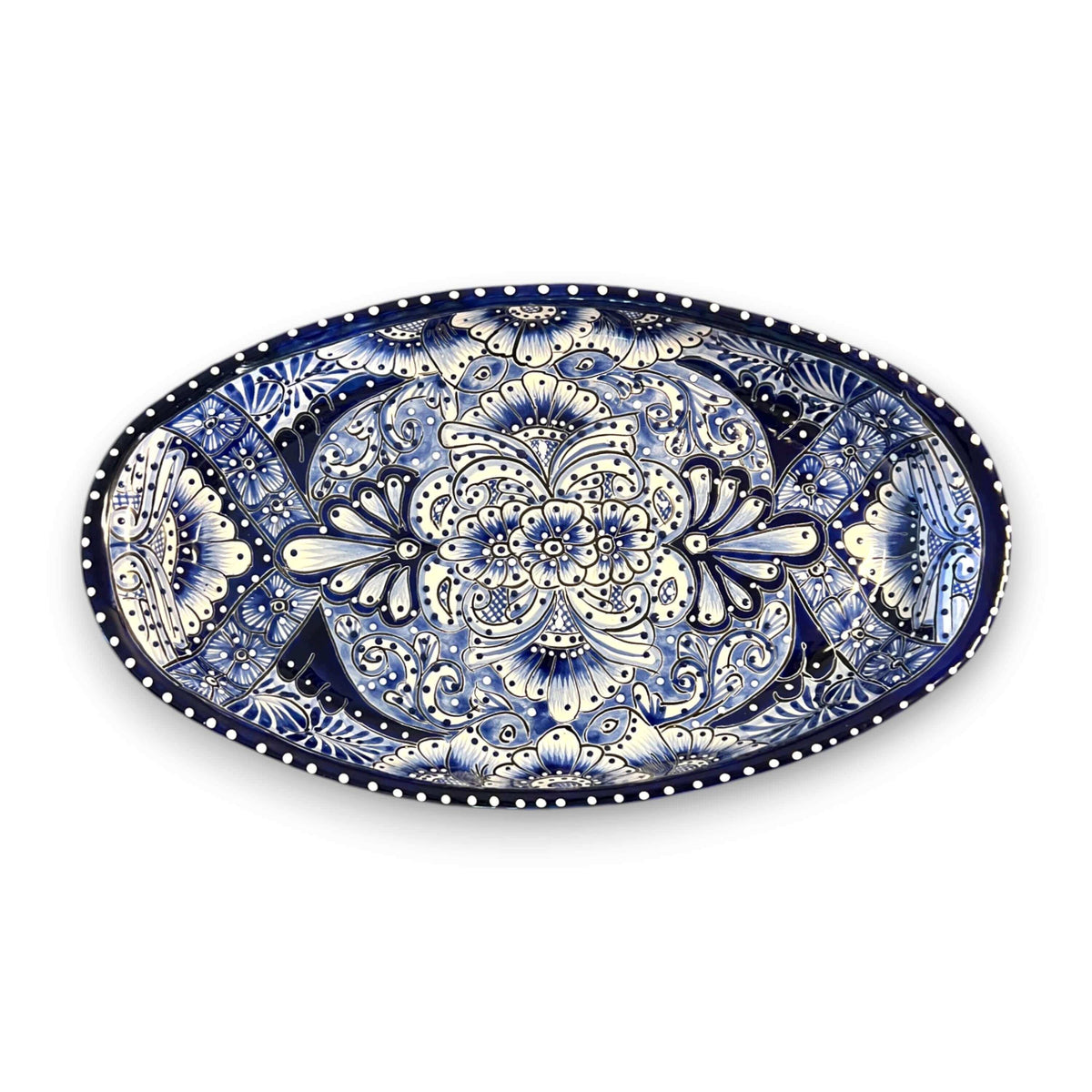 Talavera Oval Serving Platter | Blue & White Mexican Kitchenware