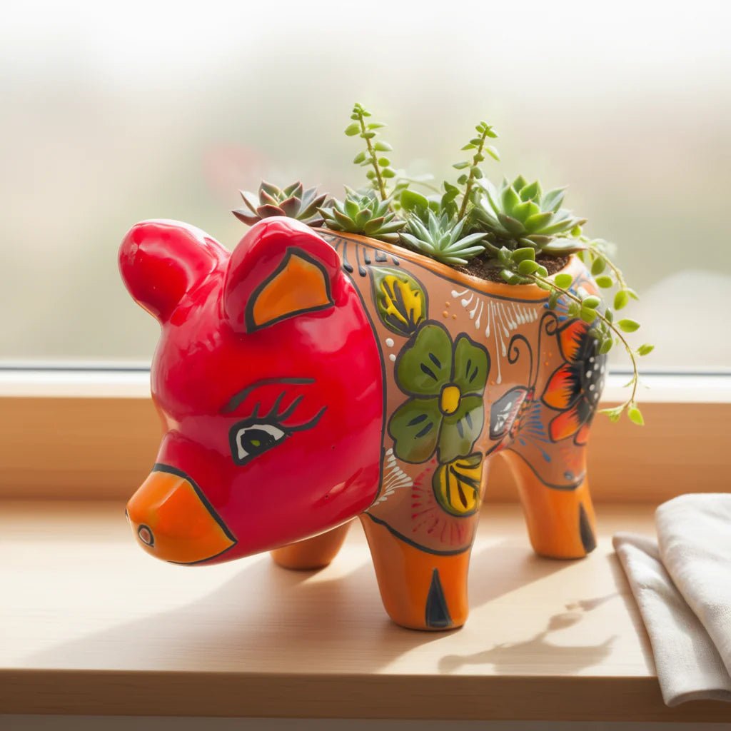 Handcrafted Talavera Pig Planter | Mexican Terracotta Art Talavera Planter La Vie Bien Handcrafted Talavera Pig Planter | Mexican Terracotta Art