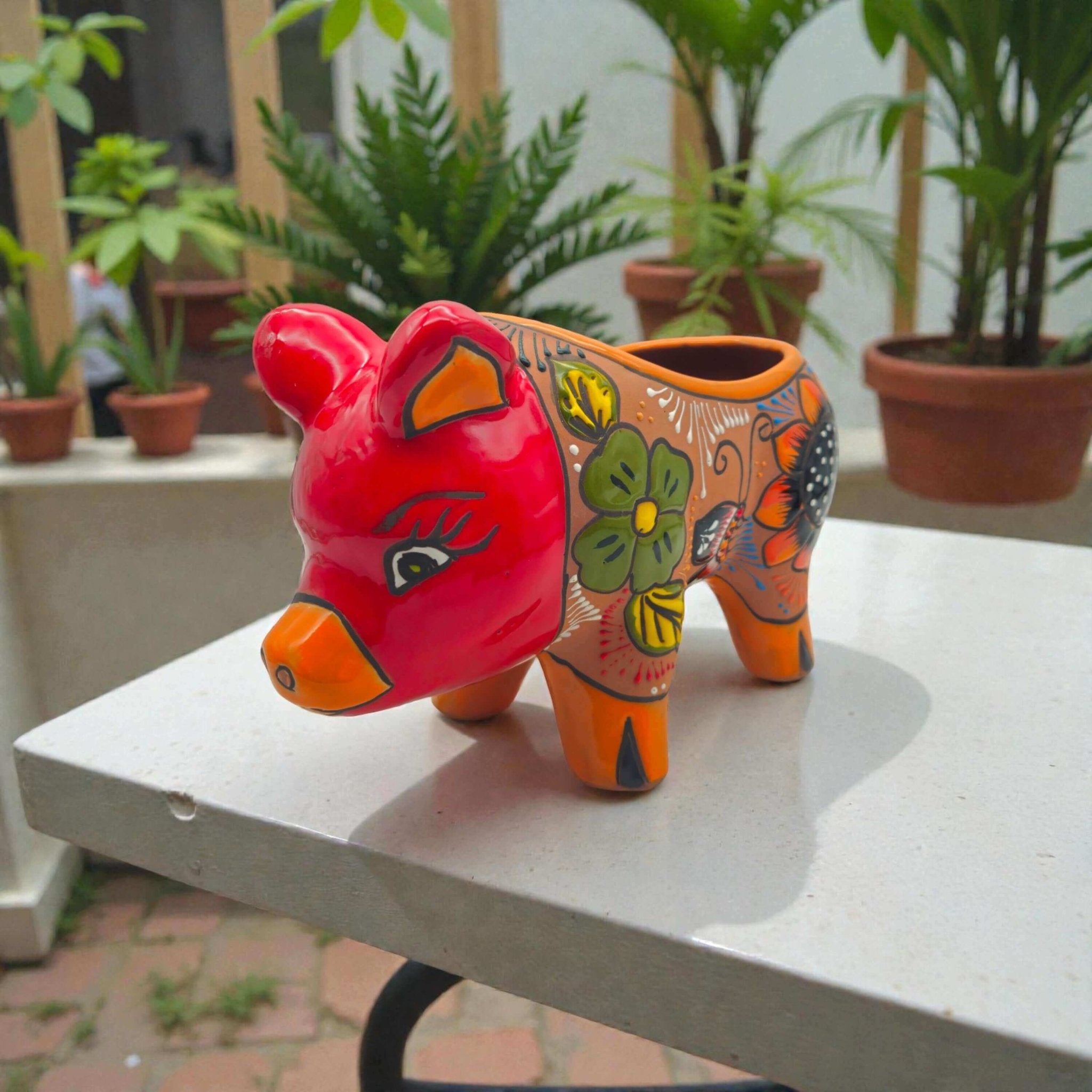 Handcrafted Talavera Pig Planter | Mexican Terracotta Art Talavera Planter La Vie Bien Handcrafted Talavera Pig Planter | Mexican Terracotta Art