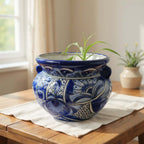 Handcrafted Talavera Planter | Blue & White Flower Pot Talavera Flower Pot La Vie Bien Handcrafted Talavera Planter | Blue & White Flower Pot