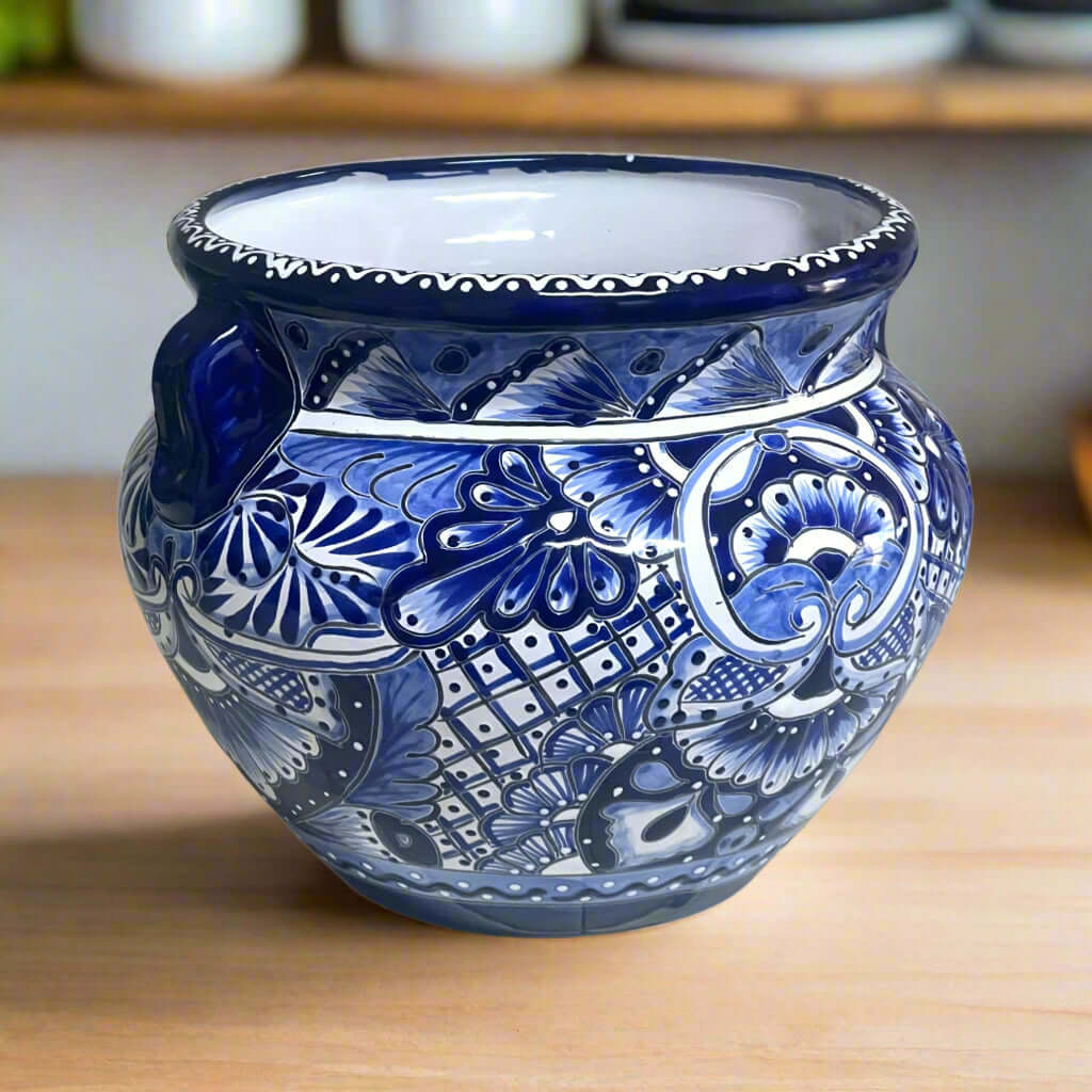 Handcrafted Talavera Planter | Blue & White Flower Pot Talavera Flower Pot La Vie Bien Handcrafted Talavera Planter | Blue & White Flower Pot