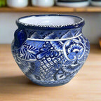 Handcrafted Talavera Planter | Blue & White Flower Pot Talavera Flower Pot La Vie Bien Handcrafted Talavera Planter | Blue & White Flower Pot