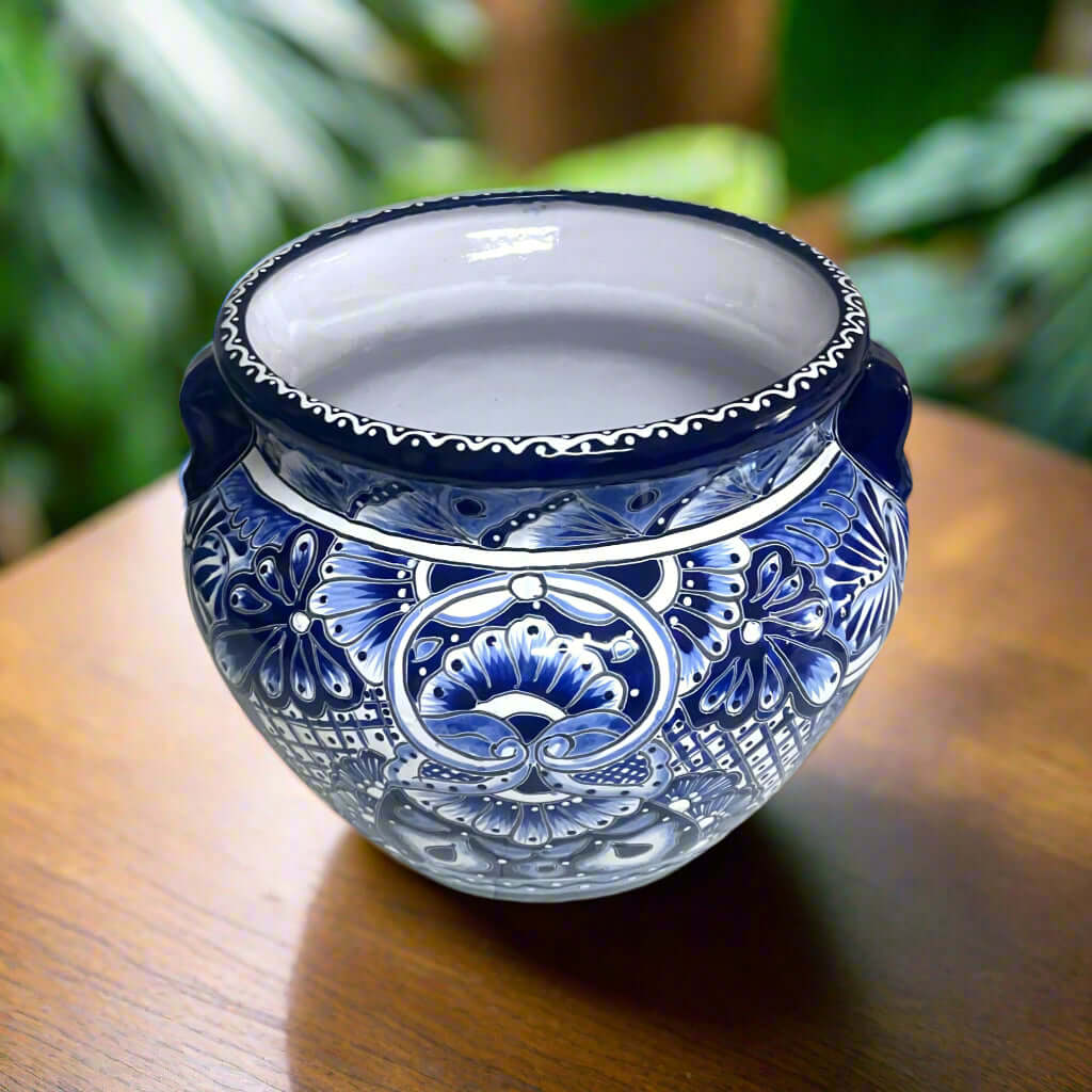 Handcrafted Talavera Planter | Blue & White Flower Pot Talavera Flower Pot La Vie Bien Handcrafted Talavera Planter | Blue & White Flower Pot