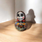 Vibrant Talavera Skeleton Woman Statue | Handcrafted Day of the Dead Decor