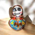 Vibrant Talavera Skeleton Woman Statue | Handcrafted Day of the Dead Decor