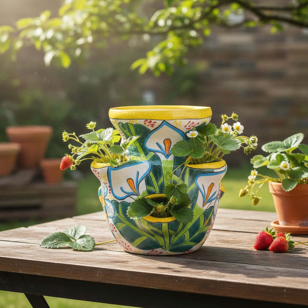 Handcrafted Talavera Strawberry Pot | Bumble Bee Garden Planter Talavera Planter La Vie Bien Handcrafted Talavera Strawberry Pot | Bumble Bee Garden Planter