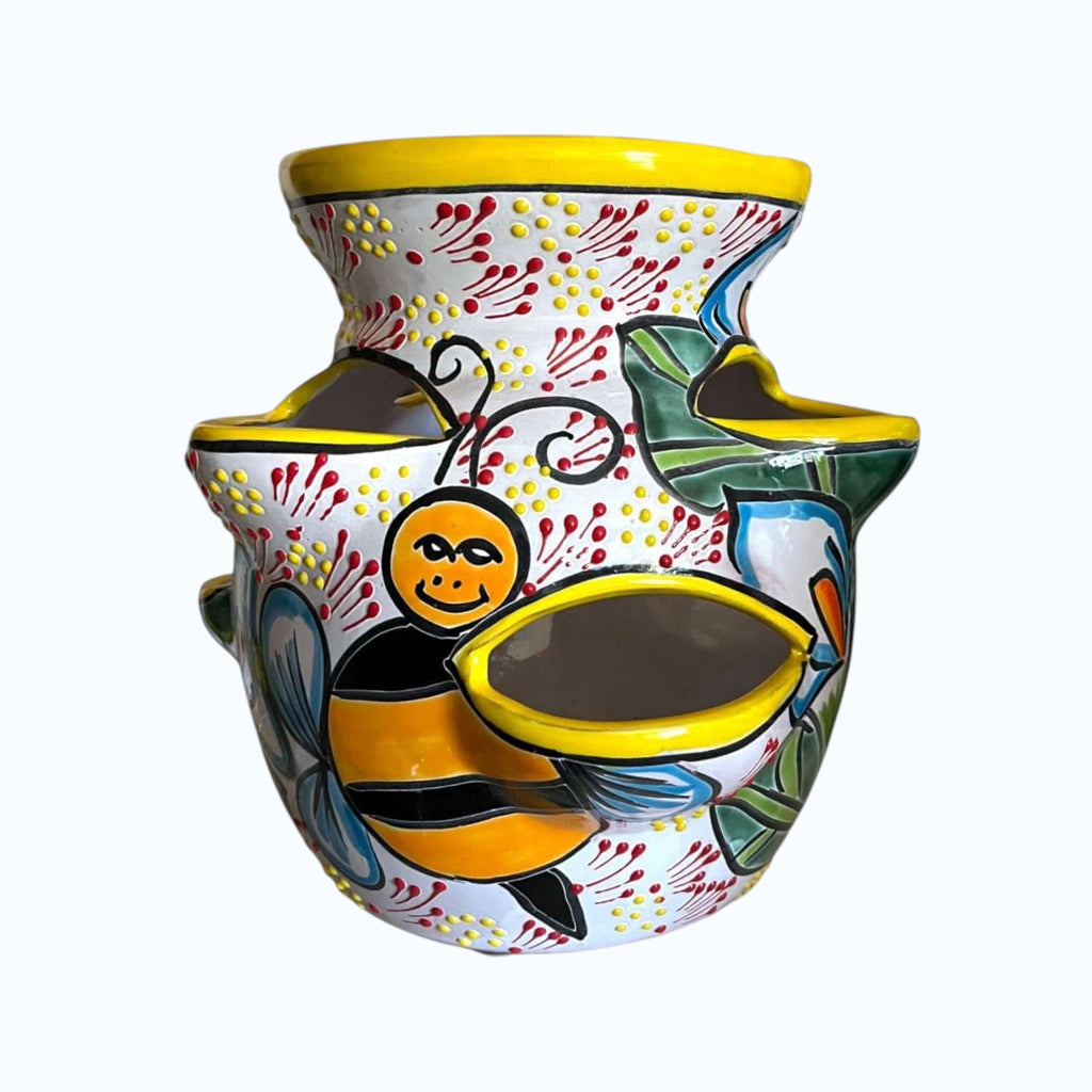 Handcrafted Talavera Strawberry Pot | Bumble Bee Garden Planter
