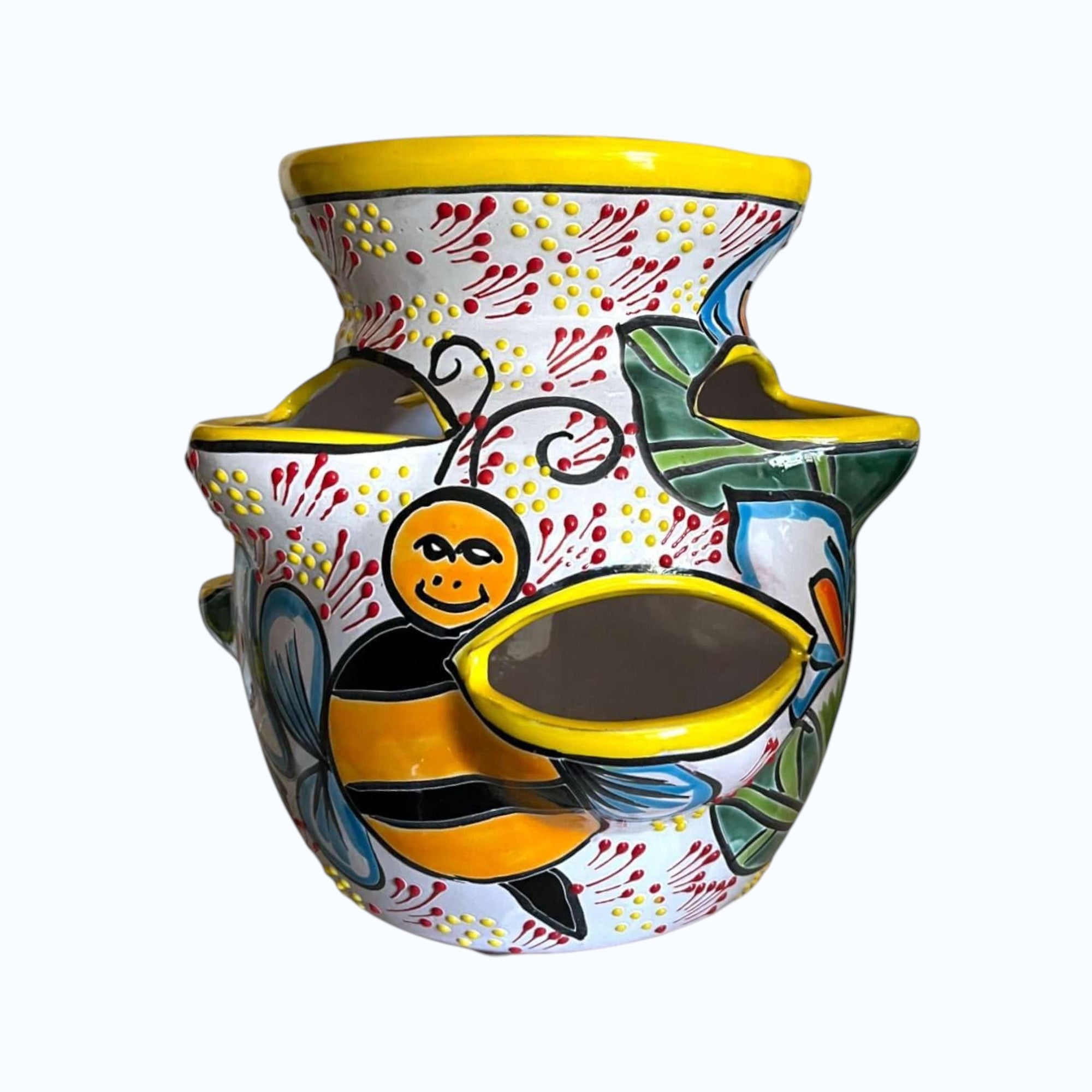 Handcrafted Talavera Strawberry Pot | Bumble Bee Garden Planter