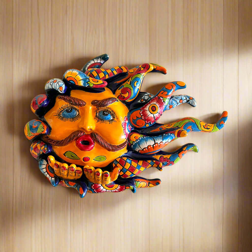 Handcrafted Talavera Sun Face | Colorful Mexican Wall Art Talavera Wall Art La Vie Bien Handcrafted Talavera Sun Face | Colorful Mexican Wall Art