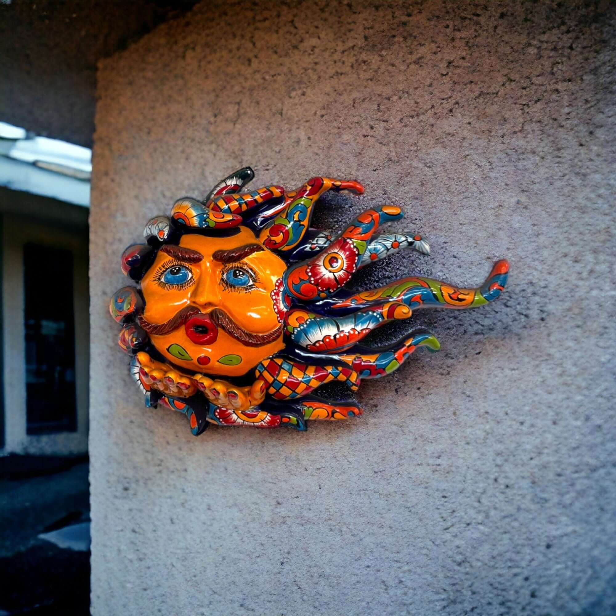 Handcrafted Talavera Sun Face | Colorful Mexican Wall Art Talavera Wall Art La Vie Bien Handcrafted Talavera Sun Face | Colorful Mexican Wall Art