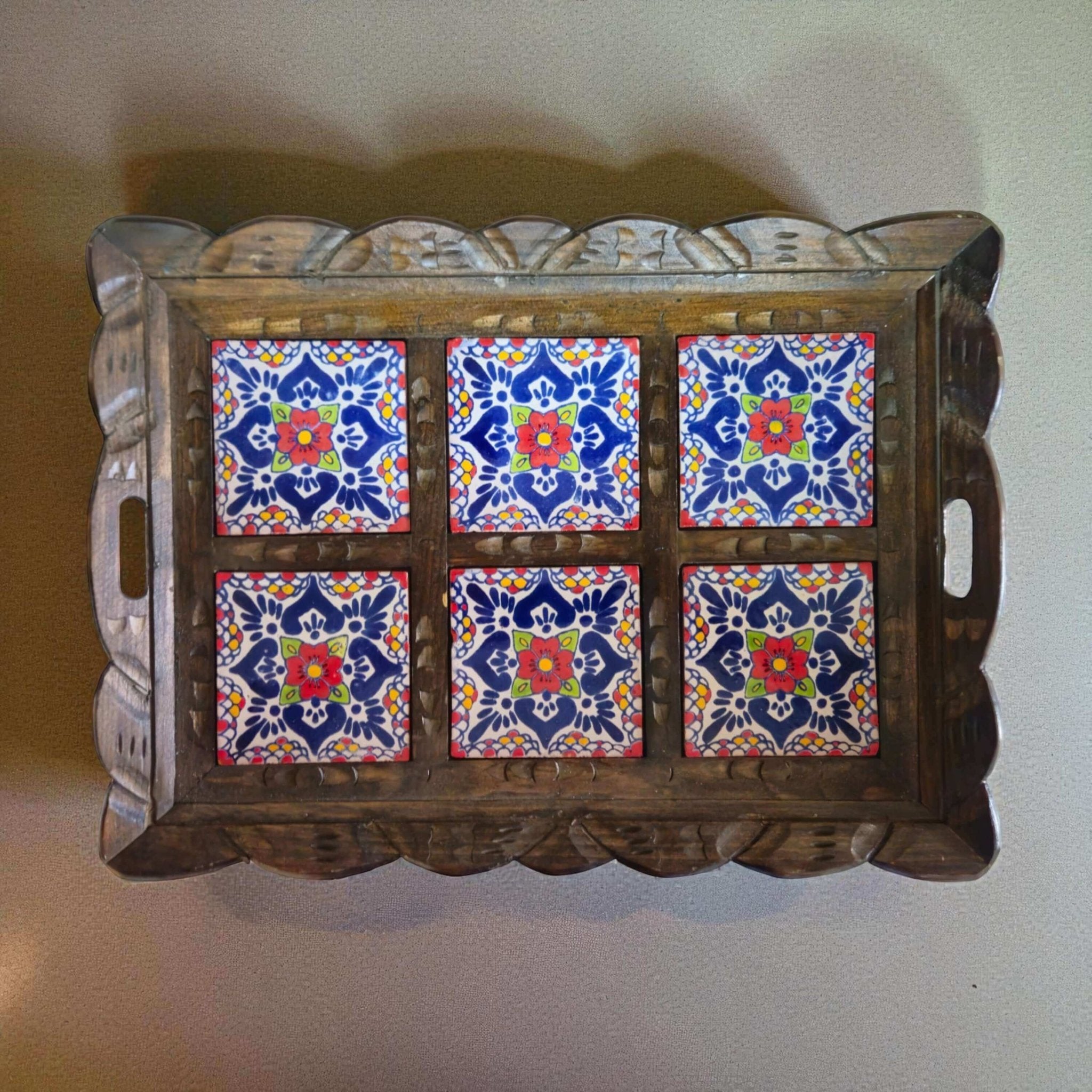 Handcrafted Talavera Tile Serving Tray | Mexican Wooden Tray Mexican Serving Tray La Vie Bien Handcrafted Talavera Tile Serving Tray | Mexican Wooden Tray