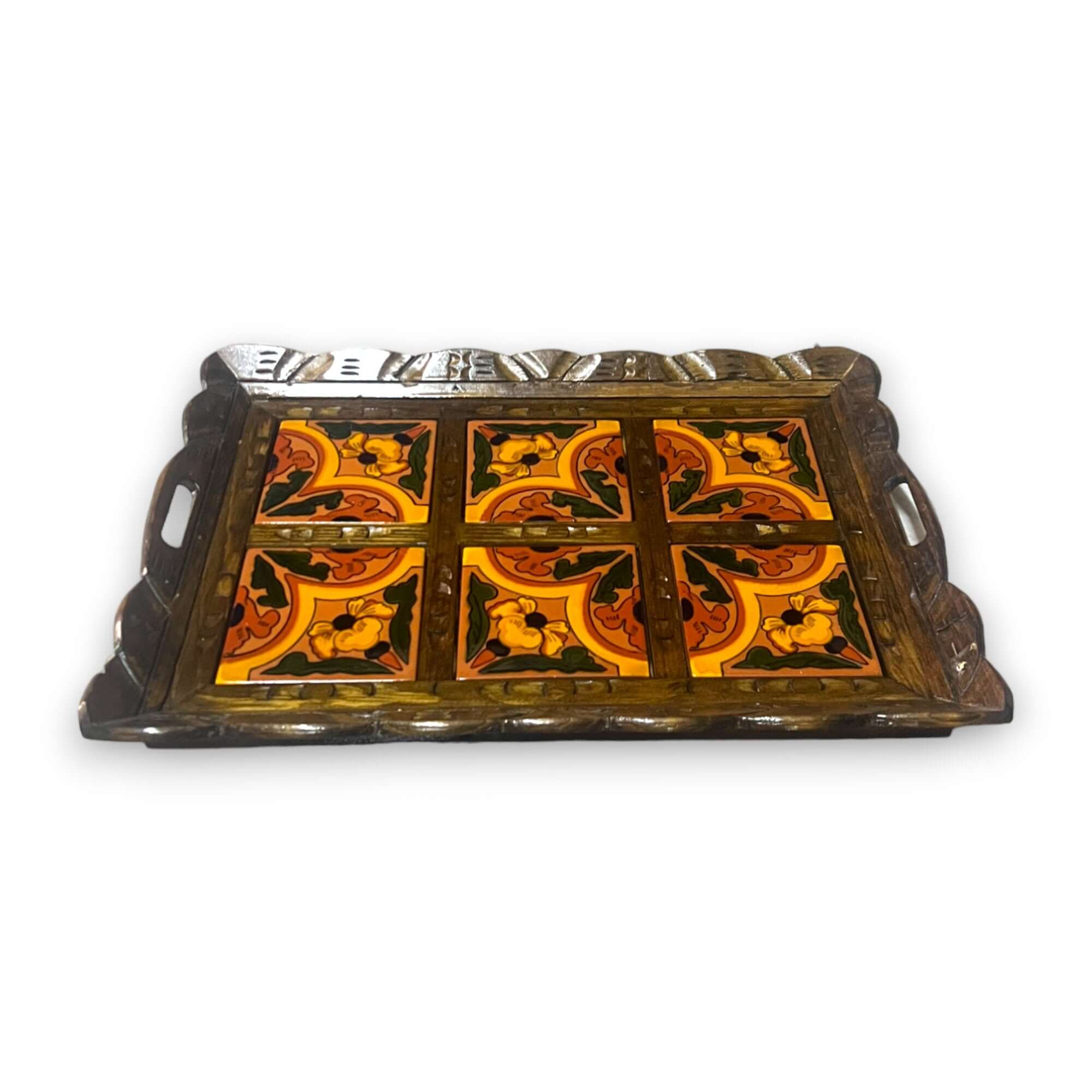 Handcrafted Talavera Tile Serving Tray | Mexican Wooden Tray Mexican Serving Tray La Vie Bien Handcrafted Talavera Tile Serving Tray | Mexican Wooden Tray